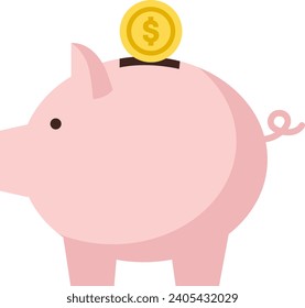 Pig piggy bank with coins vector illustration flat style. Saving money or saving money or opening bank deposit concept. Investment concept in the form of toy piggy bank illustration.