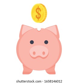 Pig piggy bank flat vector illustration. Deposits and accumulation of money in the bank.