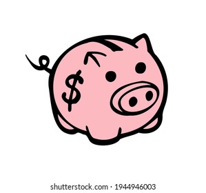 pig piggy bank Hand drawn colored vector illustration icon clip art