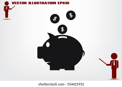 Pig piggy bank icon vector illustration.