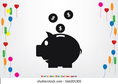 Pig piggy bank icon vector illustration.