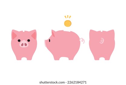 Pig piggy bank illustration seen from front and back