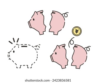 Pig piggy bank illustration set