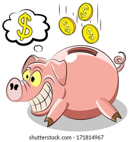 pig piggy Bank with the money. Vector illustration