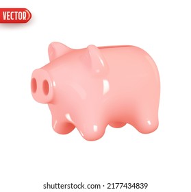 Pig piggy bank pink color. Realistic 3d design element In plastic cartoon style. Icon isolated on white background. Vector illustration