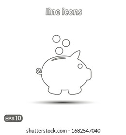 Pig piggy bank vector linear icon. Symbol on a white background. Modern simple flat icon for website design, logo, application, user interface. Vector EPS10
