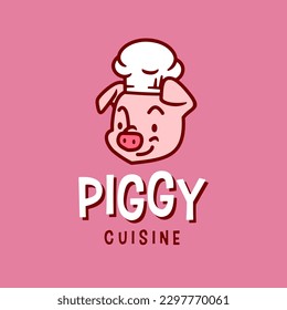 Pig Piggy Chef Bakery Restaurant Kitchen Cartoon Mascot Character Logo Vector Icon Illustration