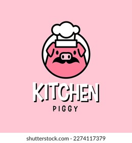 Pig Piggy Chef Hat Kitchen Mascot Cartoon Character Logo Vector Icon Illustration