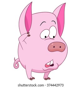 Pig. Piggy. Hog. Farm animal. 2019 Chinese New Year symbol. Cartoon character isolated on white background. Colorful design for kids activity book, coloring page, colouring picture. 