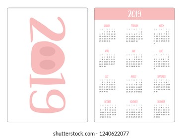 Pig piggy pink nose. Simple pocket calendar layout 2019 new year. Week starts Sunday. Cute cartoon smiling character. Vertical orientation. Flat design. White background. Isolated. Vector illustration