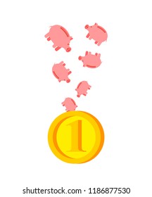 Pig piggy vice versa. Pigs fall in coin.
