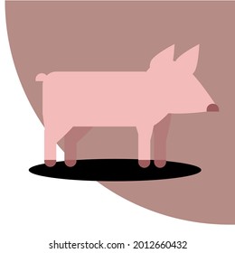 Pig piglet hog vector illustration.For signboard postcard posters. Farm shop icon. For image on T-shirt. Pig is pink. Minimal style.