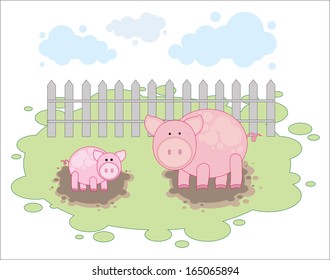 pig with piglet on a farm