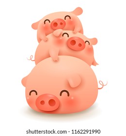Pig pile. Three little pig. Chinese New Year. The year of the pig.