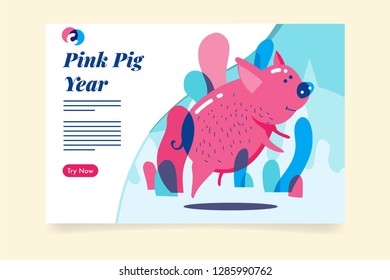 Pig in pink and blue color. Mixcolor illustration