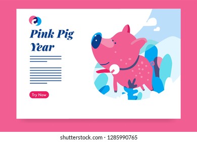 Pig in pink and blue color. Mixcolor illustration