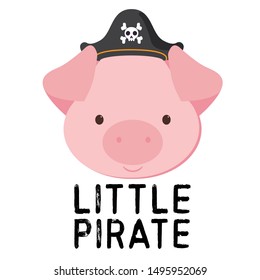 Pig pirate, cartoon, vector illustration