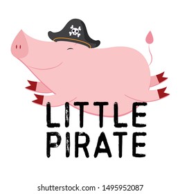 Pig pirate, cartoon, vector illustration