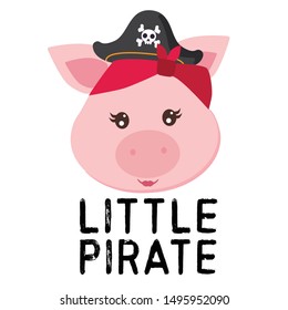 Pig pirate, cartoon, vector illustration