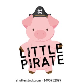 Pig pirate, cartoon, vector illustration