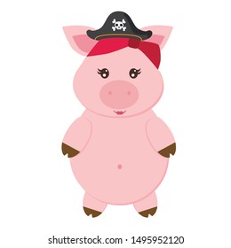 Pig pirate, cartoon, vector illustration