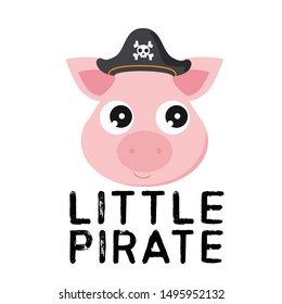 Pig pirate, cartoon, vector illustration