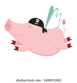 Pig pirate, cartoon, vector illustration