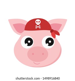 Pig pirate, cartoon, vector illustration