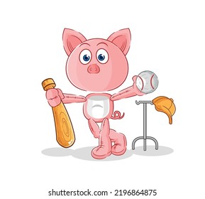 the pig playing baseball mascot. cartoon vector