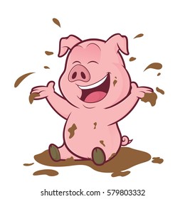 Pig playing in the mud