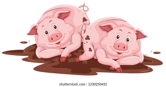 Pig playing with mud illustration