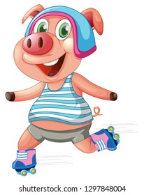 A pig playing roller skating illustration