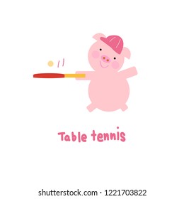 Pig playing table tennis.Cartoon vector  illustration.