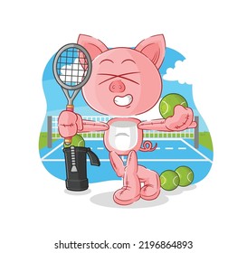 the pig plays tennis illustration. character vector