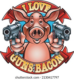 Pig Pointing With Two Pistols