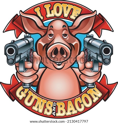 pig pointing with two pistols