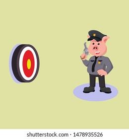 Pig police are shooting practice vector illustration