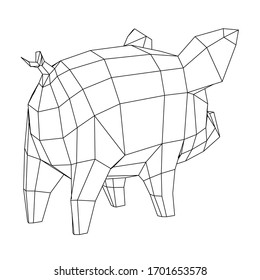 Pig polygonal lines illustration. Abstract vector pig on the white background