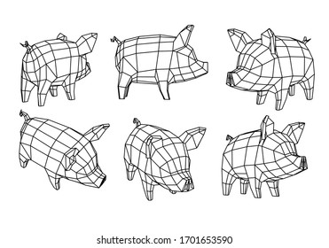 Pig polygonal lines illustration. Abstract vector pig on the white background