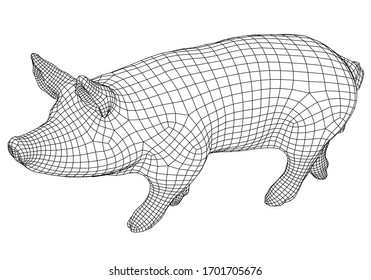 Pig polygonal lines illustration. Abstract vector pig on the white background