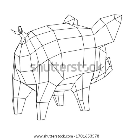 Pig polygonal lines illustration. Abstract vector pig on the white background