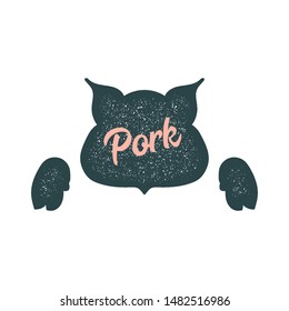 Pig, pork, bbq vintage silhouette. Retro logo print for Butchery meat shop. Meat business logo. Isolated silhouette head pig.