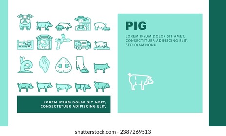 pig pork farm landing web page vector. animal piglet, hog swine, graphic,livestock, domestic bacon, cute, hand, boar pig pork farm Illustration