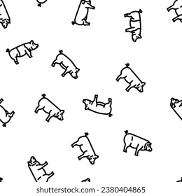 pig pork farm vector seamless pattern thin line illustration