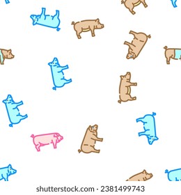 pig pork farm vector seamless pattern thin line illustration