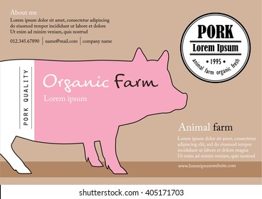 Pig pork food menu design advertising board organic farm  template design. Restaurant food label 