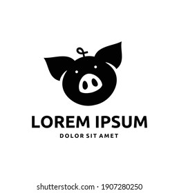 Pig Pork Head Vector Vintage Illustration Isolated on White Background