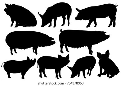 pig pork hog silhouette sets