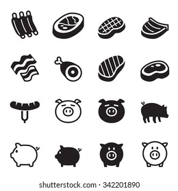 Pig & pork icons set Vector illustration