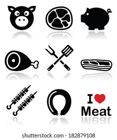 Pig, pork meat - ham and bacon icons set 